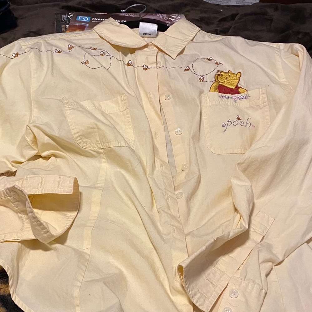 Disney Yellow Button Down Shirt with Pooh Embroidery